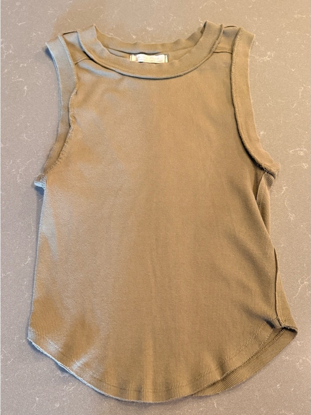 Free People Olive Ribbed Tank with Curved Hem